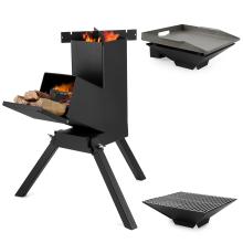 Stanbroil Large 3 in 1 Rocket Stove with Grill Rack, Griddle and Pots Cooking Stand, Heavy Duty Wood Burning Stove with Adjustable Legs for Backyard Cooking, Car Camping and Off-Grid Preparedness